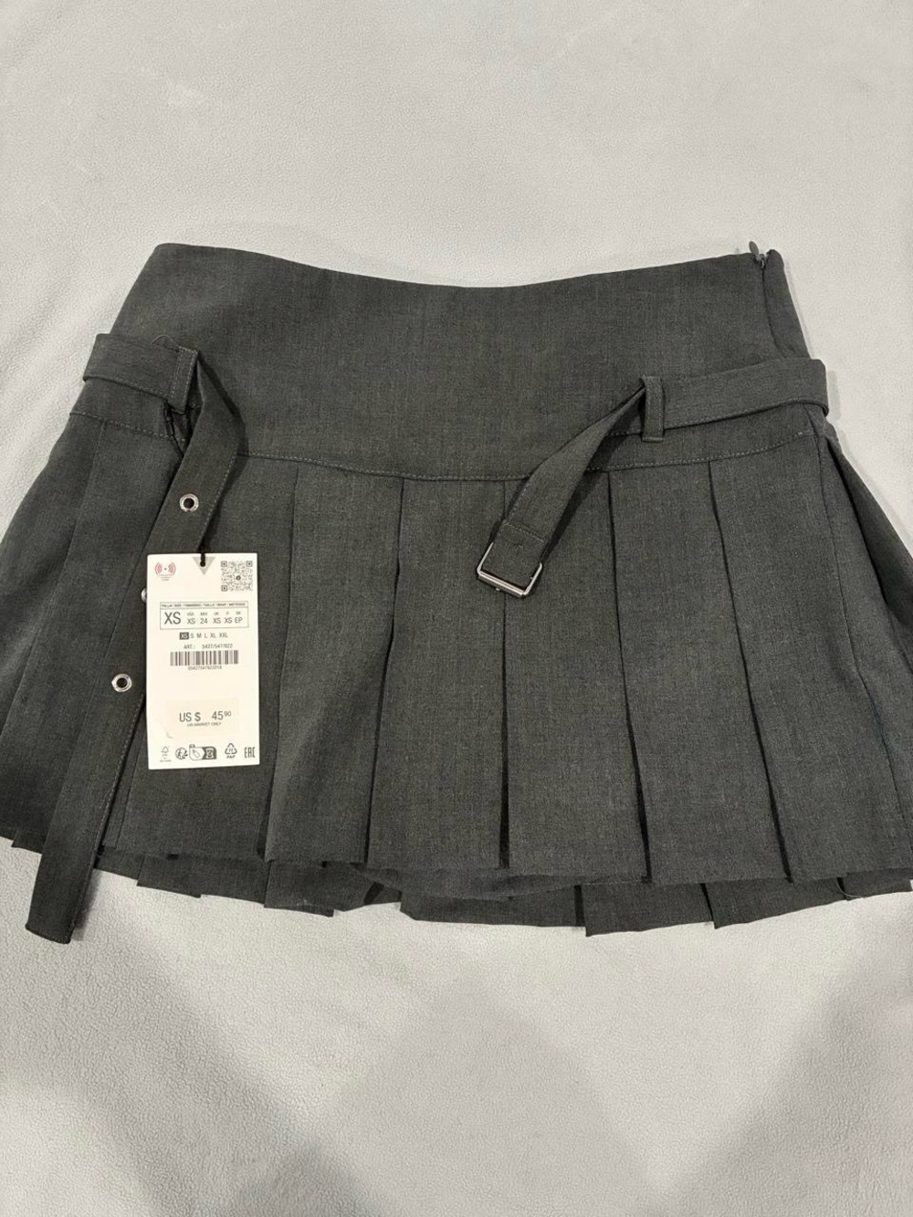Zara Charcoal Pleated Mini Skirt with Side Belt